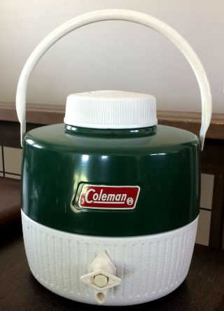 Vintage Coleman Green White 1 Gallon Drink Picnic Jug Cooler Water Dispenser