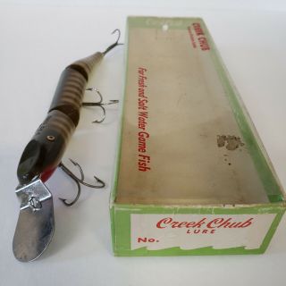 VINTAGE CREEK CHUB TRIPLE JOINTED PIKIE IN PIKE SCALE ANTIQUE FISHING LURE 3