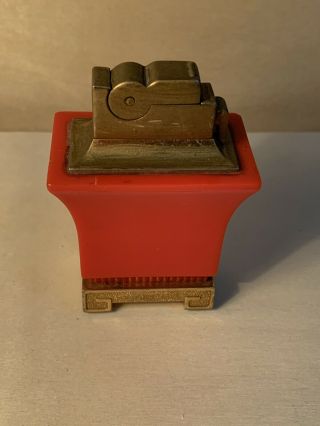 Vintage Asr Pagoda Style Semi Automatic Table Lighter Red