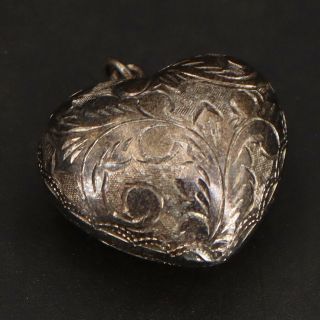 Vtg Sterling Silver - Etched Filigree Puffy Heart Love Pendant - 4g