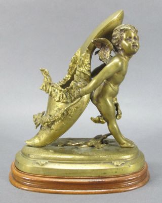 Antique 19th C Gilt Bronze Cupid W/ladies Ornate Shoe Mantle Spill Vase Rare Yqz