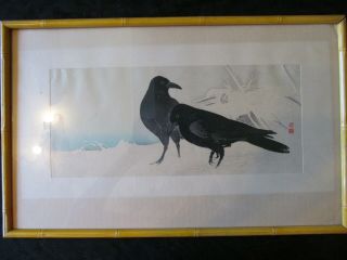 Ito Sozan “two Crows In Snow” Japanese Woodblock Print C.  1920s