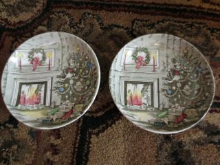 2 Vintage Johnson Brothers Merry Christmas Tree Coasters Nut Dishes Butter Pats