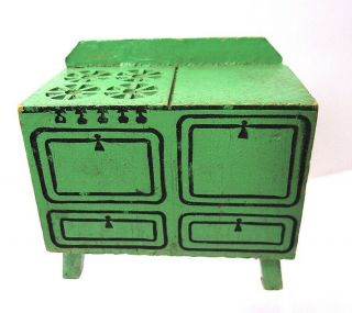 Vtg 1930s Strombecker Dollhouse Furniture Green Kitchen 4 - Burner Stove / Oven