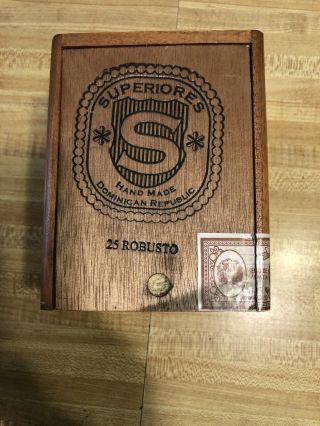 Wooden Superiores Empty Cigar Box Hand Made In Dominican Republic