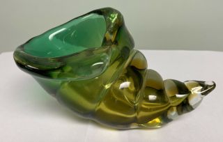 Vintage Murano Art Glass Green Sea Shell Bowl Vase 7”