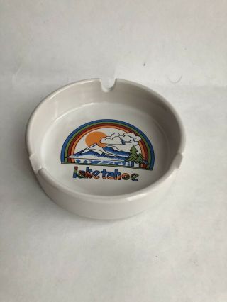 Vintage Lake Tahoe Ashtray White Ceramic 3 Rest Rainbow
