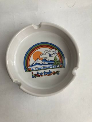 Vintage Lake Tahoe Ashtray White Ceramic 3 rest Rainbow 2
