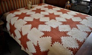 Antique 19th C Hand Stitched Feathered Star Quilt