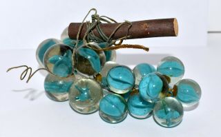 Vintage Teal Lucite Acrylic Grape Cluster Driftwood Mid Century 17 Grapes