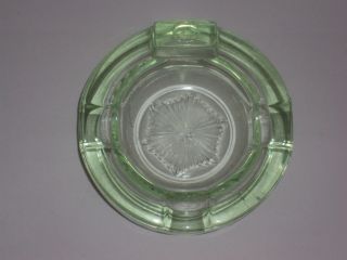 Vintage Green Art Deco Vaseline Glass Ashtray With Match Holder