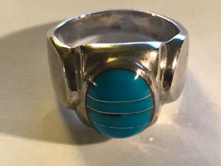 925 Taxco Vintage Mexico Sterling Silver & Turquoise Men 