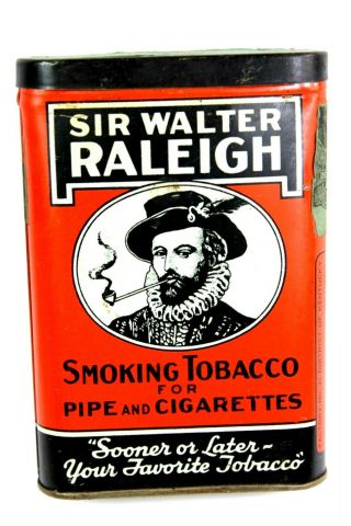 Vintage Sir Walter Raleigh Smoking Tobacco Tin Can With Union Made Stamp