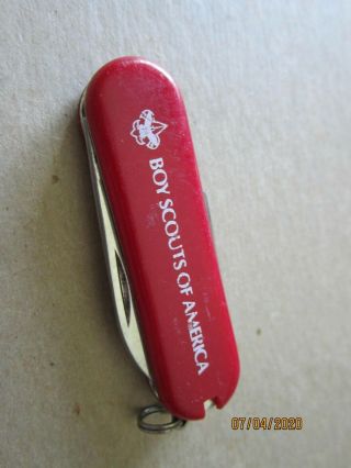 Vintage Red Boy Scouts Of American Key Chain Pocket Folding 3 Item Knife 2 1/2 "
