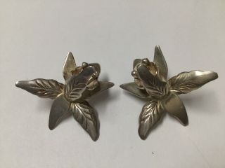 Vintage Sterling Silver Iris Flower Earrings Taxco Mexico Signed