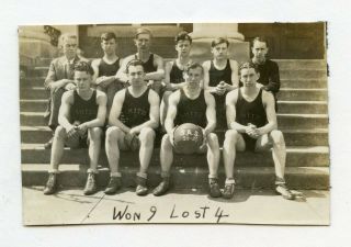 3 Vintage Photo 1928 Boy Men Basketball Team Uniforms 9 Wins Snapshot