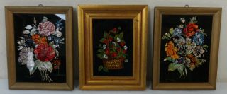 Antique Group Of 3 By The Same Artist Framed Tinsel Pictures Early 20th Century