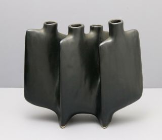 Vintage Mid Century Modern (mcm) Toyo Ikebana Black Japanese Vase With Label