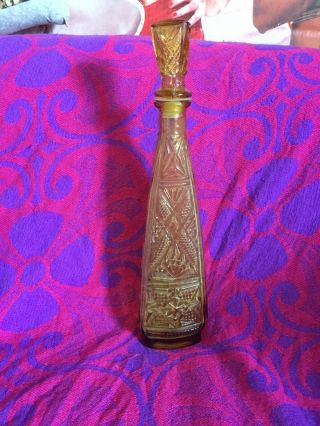 Vintage 70s Amber Glass Italian? Empoli? Genie Bottle Decanter With Stopper