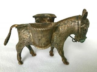 Antique Vintage Brass Donkey Match Holder Striker,  Toothpick Mining Collectible
