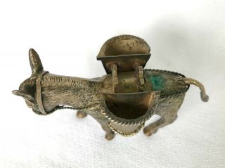 Antique Vintage Brass Donkey Match Holder Striker,  Toothpick Mining Collectible 3