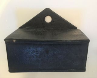 Vintage Tin Metal Match Box Holder Wall Pocket Black