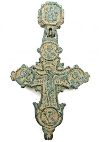 Ancient Rare Viking Byzantian Kievan Rus Large Bronze Cross Enkolpion 8 - 10th Ad