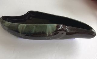Vtg 70s Mid Century Modern Pottery Drip Glaze Ceramic Dish Tray Planter Green