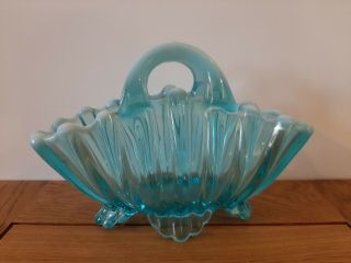 C1889 George Davidson Blue Vaseline Pearline Posy Basket Vintage Glass