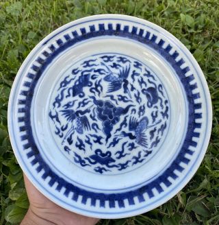 Blue & White Antique Chinese Porcelain Phoenix Plate Qing Period