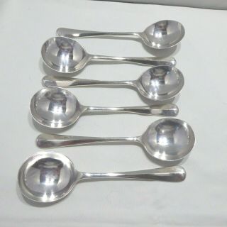 Sterling Silver Set Of Six Old English,  Rat Tail Soup Spoons,  Sheffield 1976.