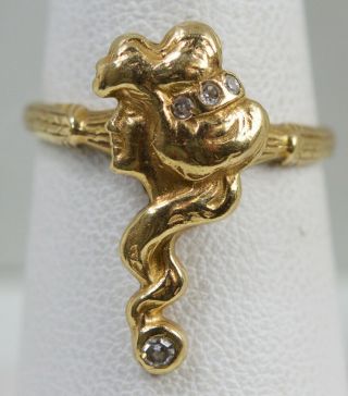 Antique 14k Yellow Gold Art Nouveau Lady Diamond Ring,  Circa 1910