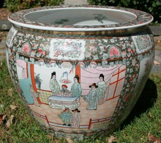Antique Huge Very Large Chinese Famille Rose Porcelain Fish Bowl Planter Jar 18 "