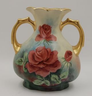 Limoges Antique France Hand Painted Porcelain Vase Gorgeous Roses