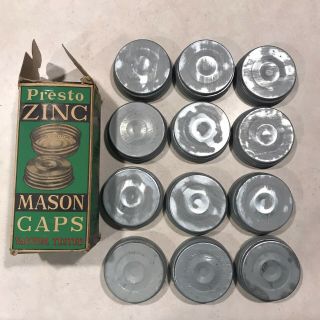 12 Vtg Presto Zinc Mason Caps W/porcelain Lining Canning Jar Lids In Orig Box