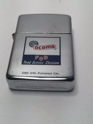 Vintage Advertising Lighter Brown & Bigelow Chrome Pocket Lighter Ocoma F.  S.  D