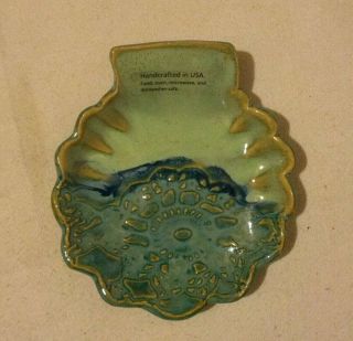 Pottery Soap Dish/ Ash Tray With Green/blue Accents By Clark Ware Pottery