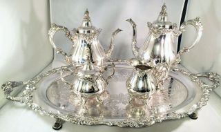 Vintage Wallace Baroque Silverplated 5 Pc.  Coffee Tea Set