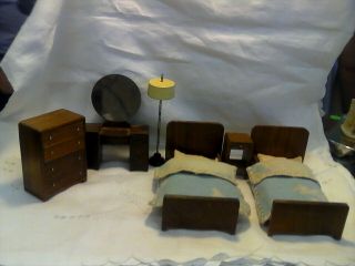 Vintage Strom Becker Wooden Dollhouse Furniture Bedroom Set Usa