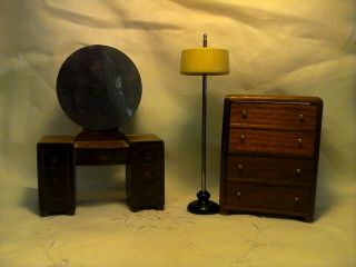 Vintage Strom Becker Wooden dollhouse furniture bedroom set USA 2