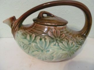 Vintage Mccoy Pottery Teapot.  Green,  Yellow,  Brown Florals