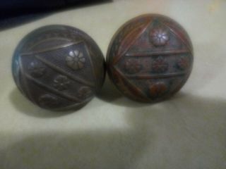 Vintage Solid Brass Victorian Style Door Knobs Set Very Ornate Rich Patina