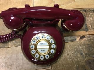Vintage Telephone Rotary Look Old Style Burgundy Push Button Corded Phone Rt - 10