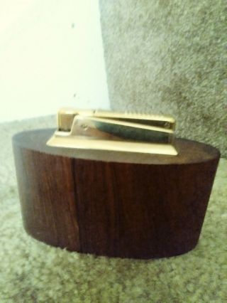 Vintage Capri Gasoline (brass With Gold) Wood Base Table Lighter