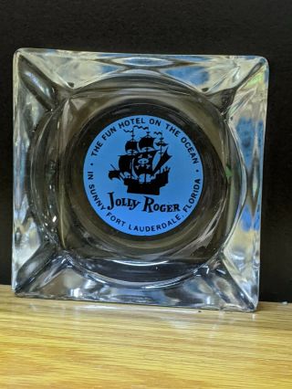 The Jolly Roger Hotel Miami Florida Glass Advertising Ashtray Vintage