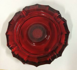 Vintage Fostoria 8 " Ruby Red Raised Eagle 1887 Round Glass Ashtray