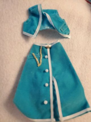 Vintage Barbie Clone Maddie Mod Babs Turquoise Skirt Vest,  Silver Accent Trim Set
