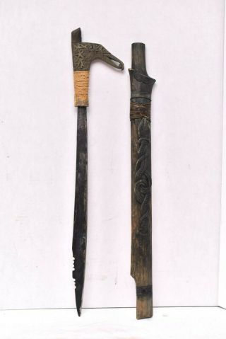 Dayak Mandau Headhunters Sword From Borneo (iban Tribe) W/sheath 22 " Weapon