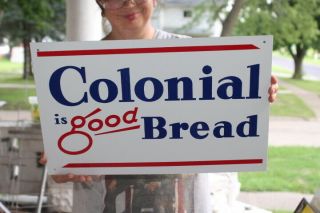 Vintage Colonial Is Good Bread Grocery Store Gas Oil 19 " Metal Sign