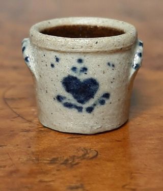 Early 1989 Artisan Signed Jane Graber Dollhouse Miniature Crock With Hearts